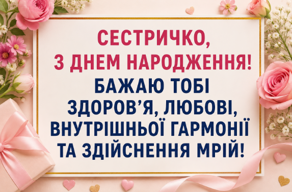 Оригінальні привітання з днем народження сестрі листівка